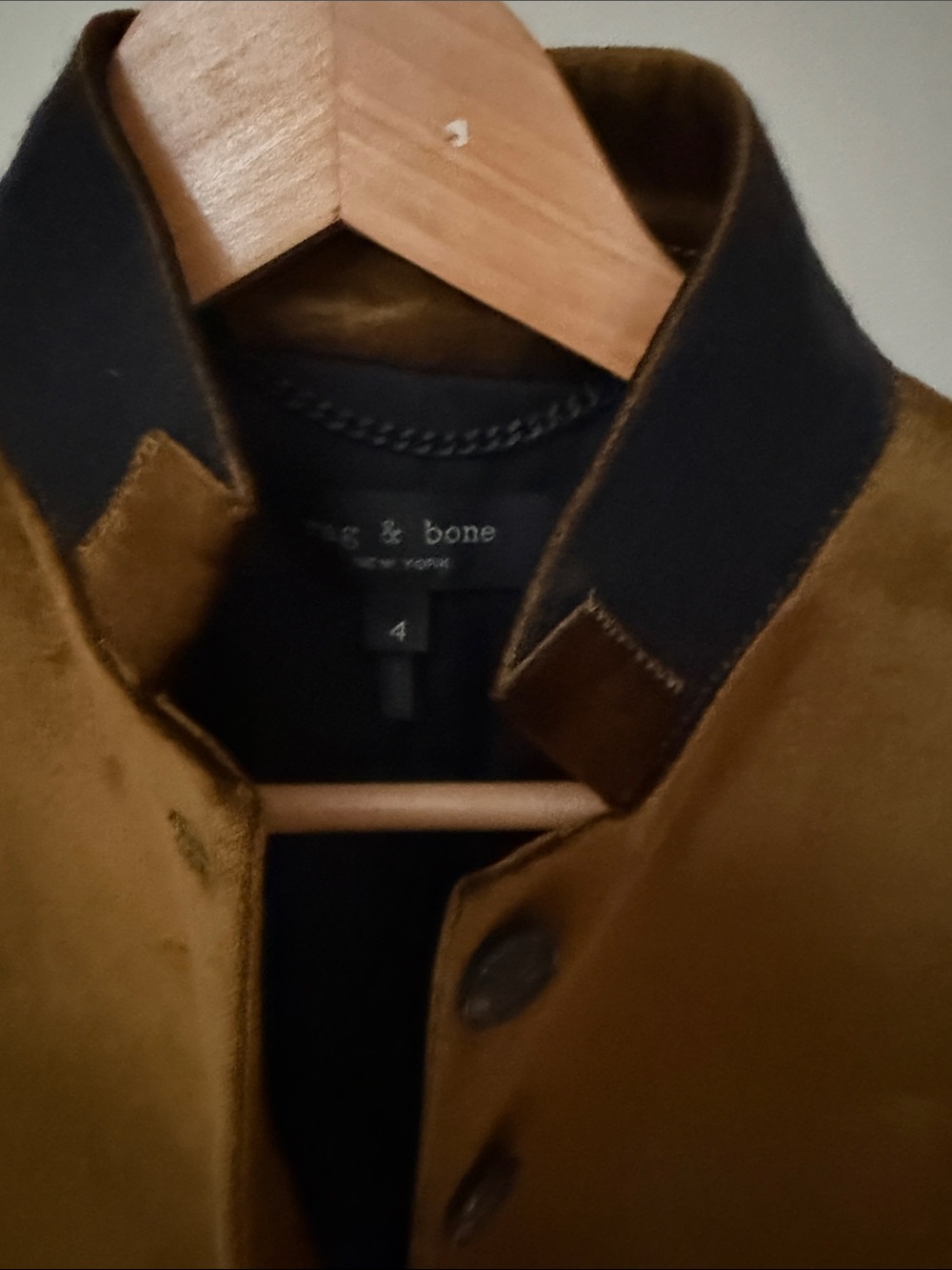 rag & bone Olive Brown Velvet Bomber Jacket with Black Collar - Picture 2 of 2